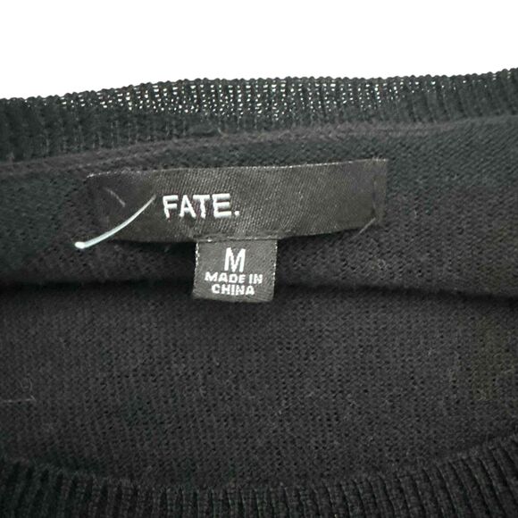 Fate Black Womens Sweater Long Sleeve Color Blocked Cuffs Boat Neck Medium - Picture 14 of 15